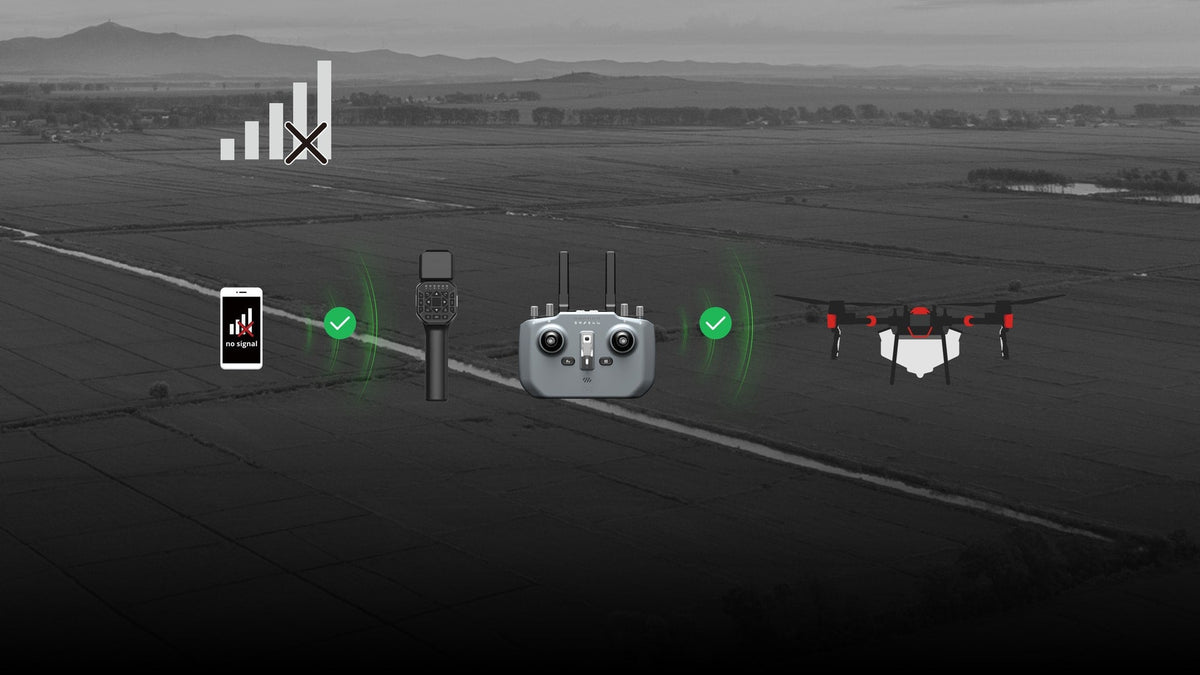 Comunicação entre controle e drone agrícola XAG P100 Pro